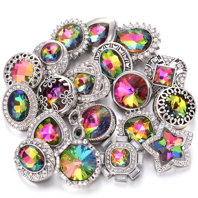 

High Quality Snap Button Jewelry DIY Crystal Rhinestone Flower 18mm 20mm Metal Snap Buttons Fit Making Snap Bracelet Bangle