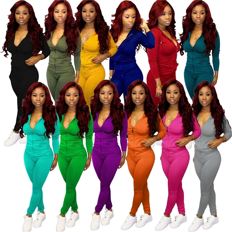 

MD-200907Casual Ladies 2 Pcs Sweatsuit Solid Hooded Bodycon Yoga Clothing Plus Size Two Piece Autumn Jogging Women Tracksuit Set, Custom color