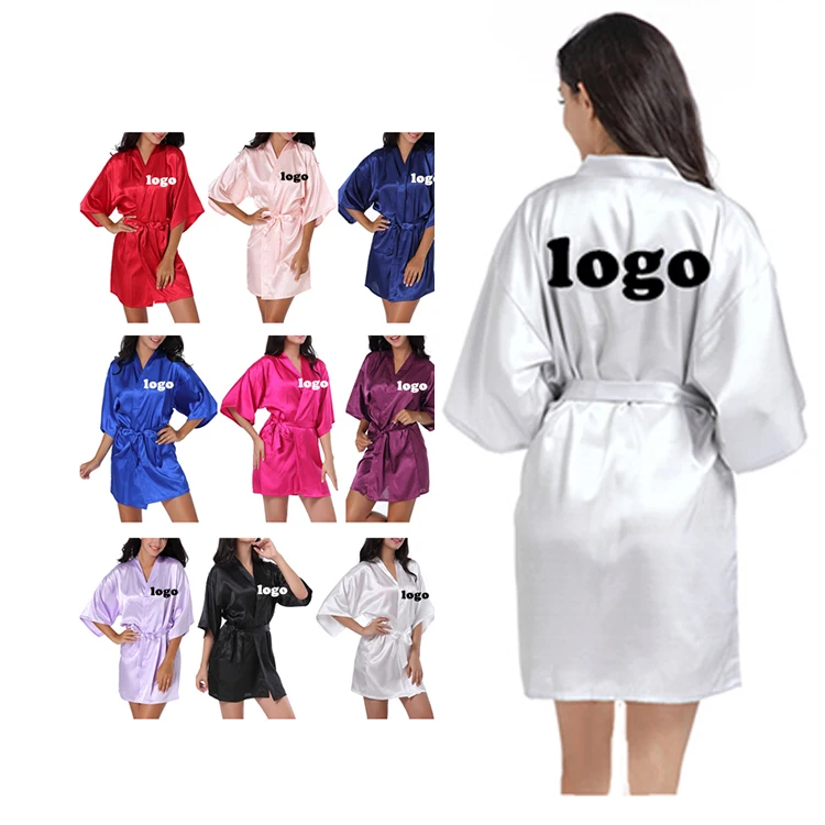

High Quality Custom Private Logo Women Plus size Silk Kimono Robes Bride Party Satin Robe, Customized color