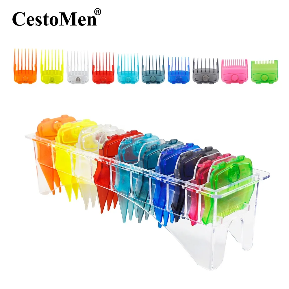 

CestoMen 10pcs/set Hair Clipper Cutting Colorful Guide Strong Magnet Premium Comb Guards Transparent Limit comb For 2 screws, Transparent ,clear