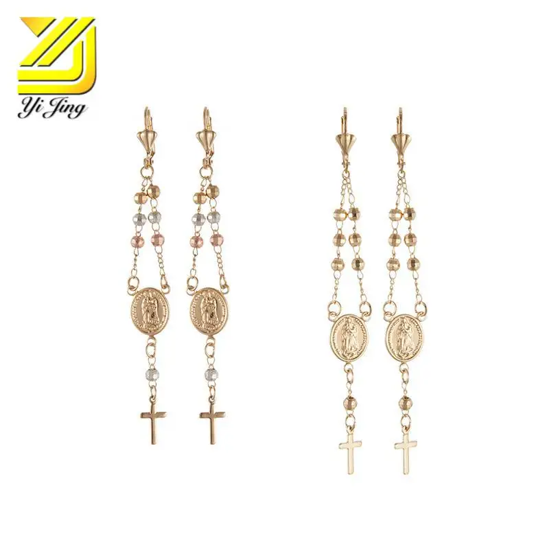 

Fashion popular beads cross long chain earrings, Tricolor