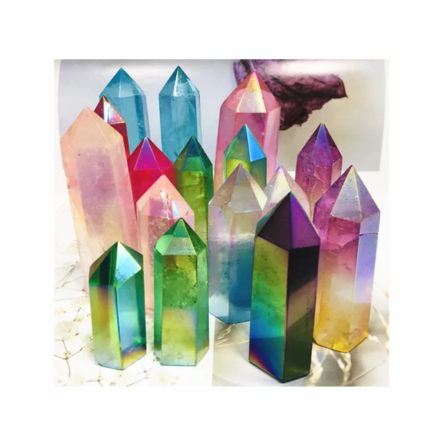 

Wholesale natural colorful quartz tower crystals healing stones aura clear quartz point for home decoration