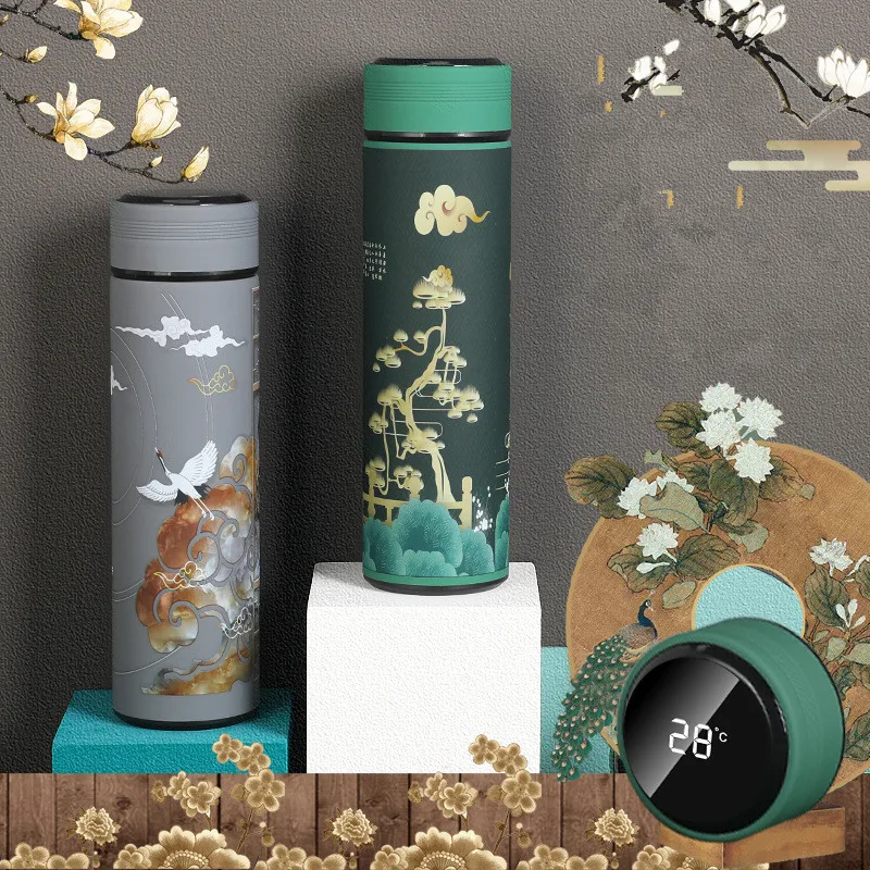 

Ready To Ship 500ML Chinoiserie Custom Logo Double Wall Vacuum Flask Insulated Sealed Water Bottle, Customized colors acceptable