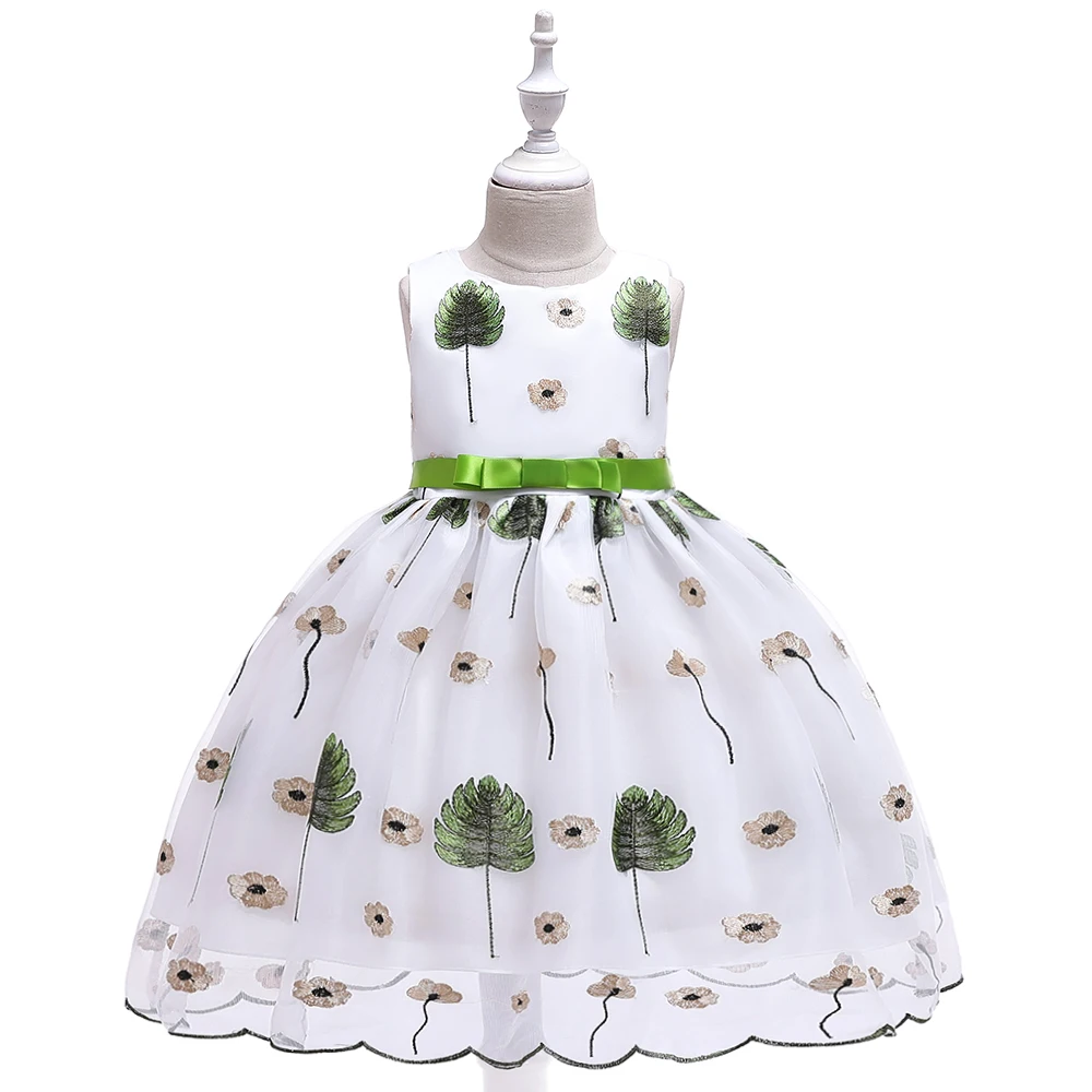 

Children Clothing Girls Dress Floral Kids Summer Dress Girls Party Wear Dress L5140, White