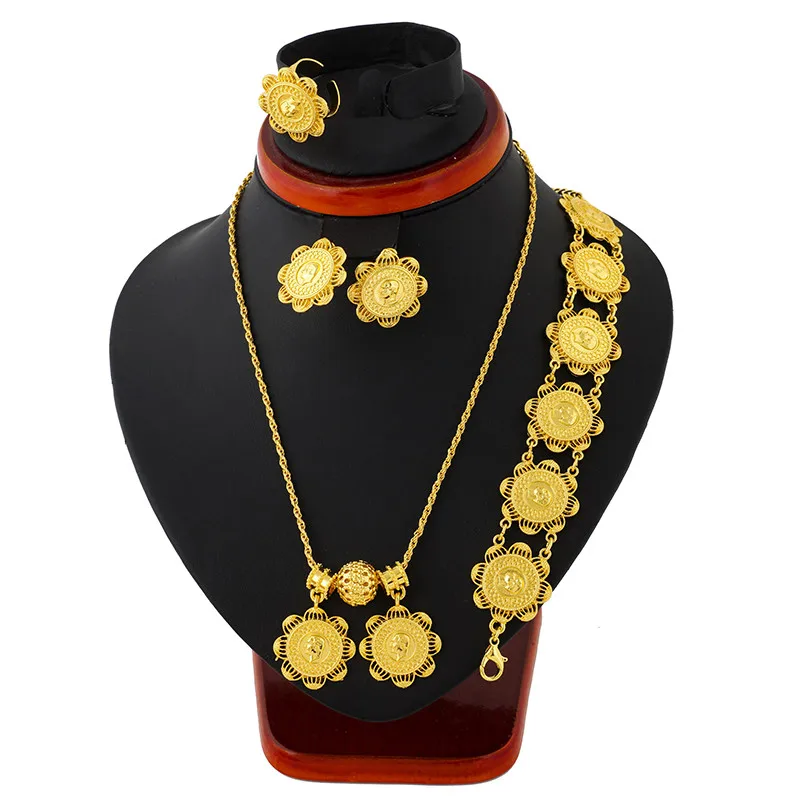 

Ethlyn Ethiopian Coins Jewelry Set Gold Plated Necklace/Earrings/Ring/Bracelets Habesha Africa Wedding Gifts S111