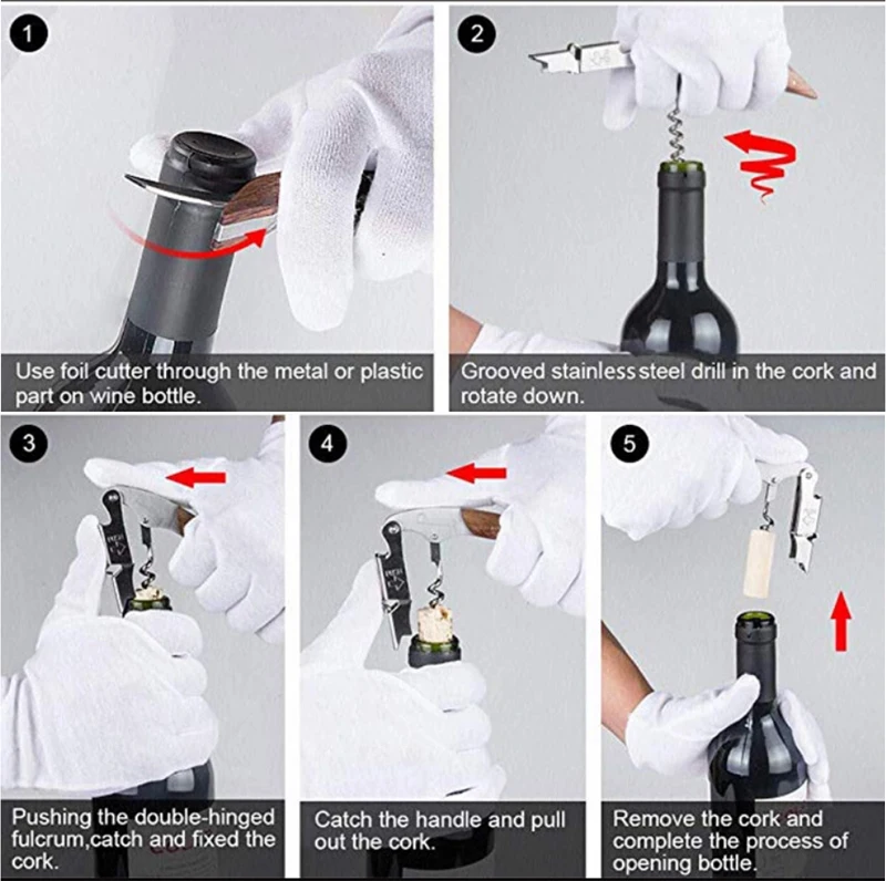 Manual Kitchen / Bar Accessories Wood and Steel Corkscrew Wine Opener