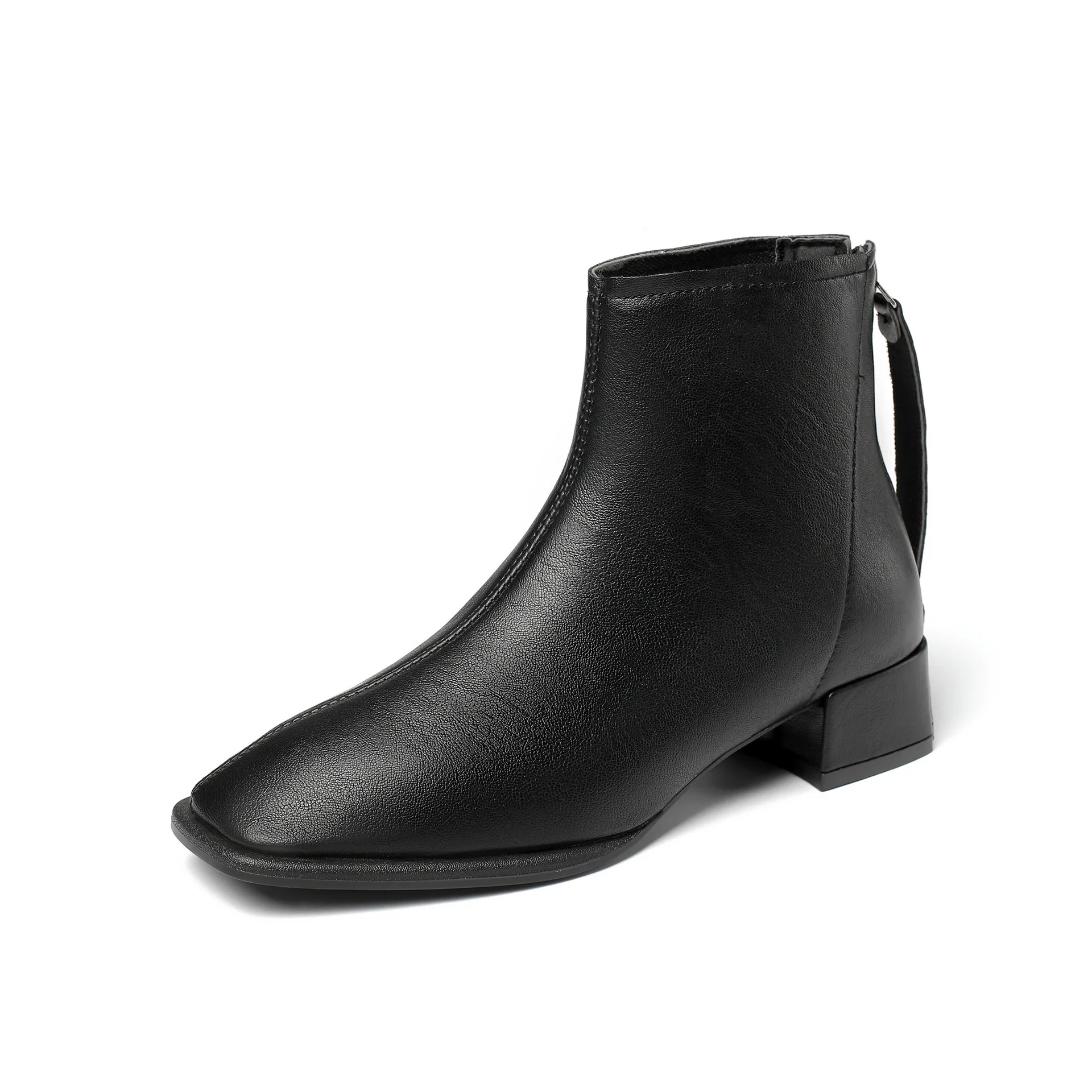 

Factory Outlet Women's Winter Boots Solid Color Square Toe Back Zipper Square Heel Ladies Ankle Boots