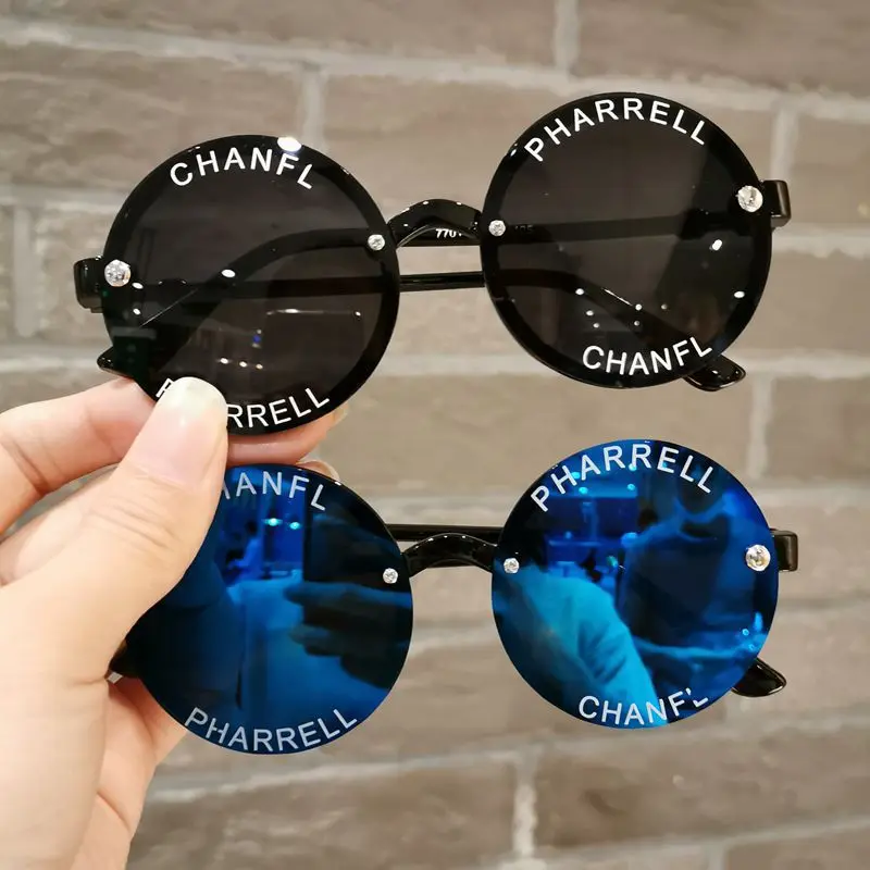 

2021 New Trend Round Frame Children's Sunglasses Baby Kids Letter Shades Sunglasses, Picture shows