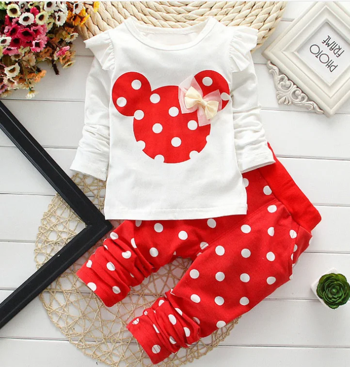 

Girls clothing sets Children Clothes Set Cotton Bow Tops T shirt Leggings Pants Baby Kids 2 Pcs Suit Costume For 0-4 Year