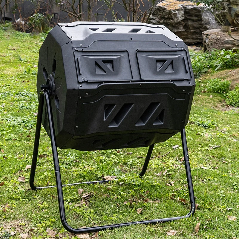 

Industrial Compost Bins 160L 43 Gallon Black Outdoor Food Tumbling Composter Dual Rotating Batch Garden Plastic compost bin