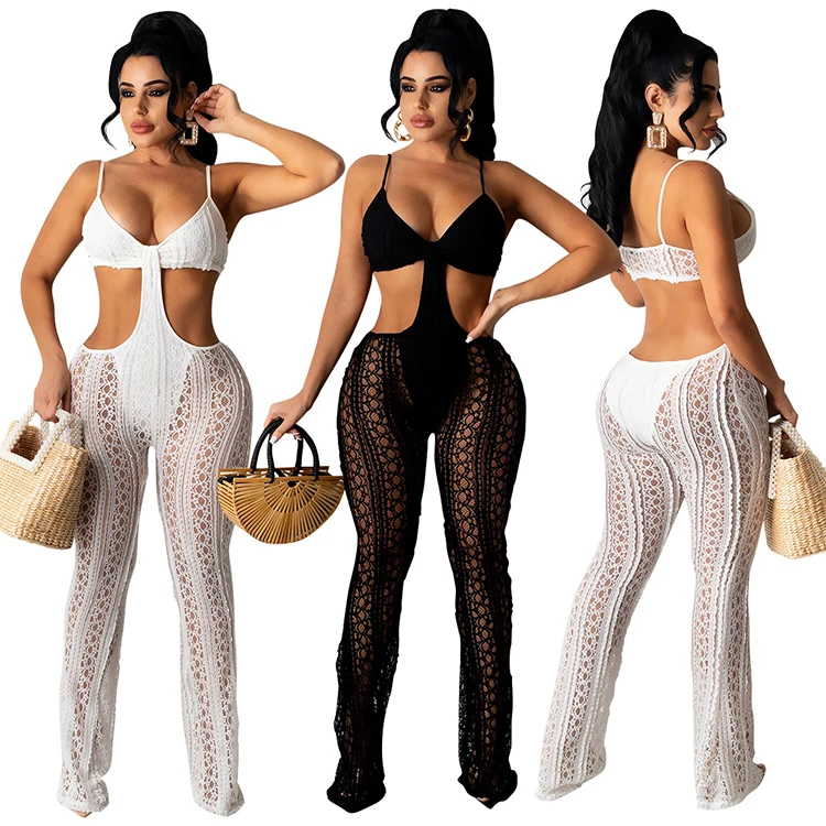 

OSINA Hot Sale 2021 Fashiona Summer Women Hollow Out Sexy Lace See-through One Piece Jumpsuits For Women