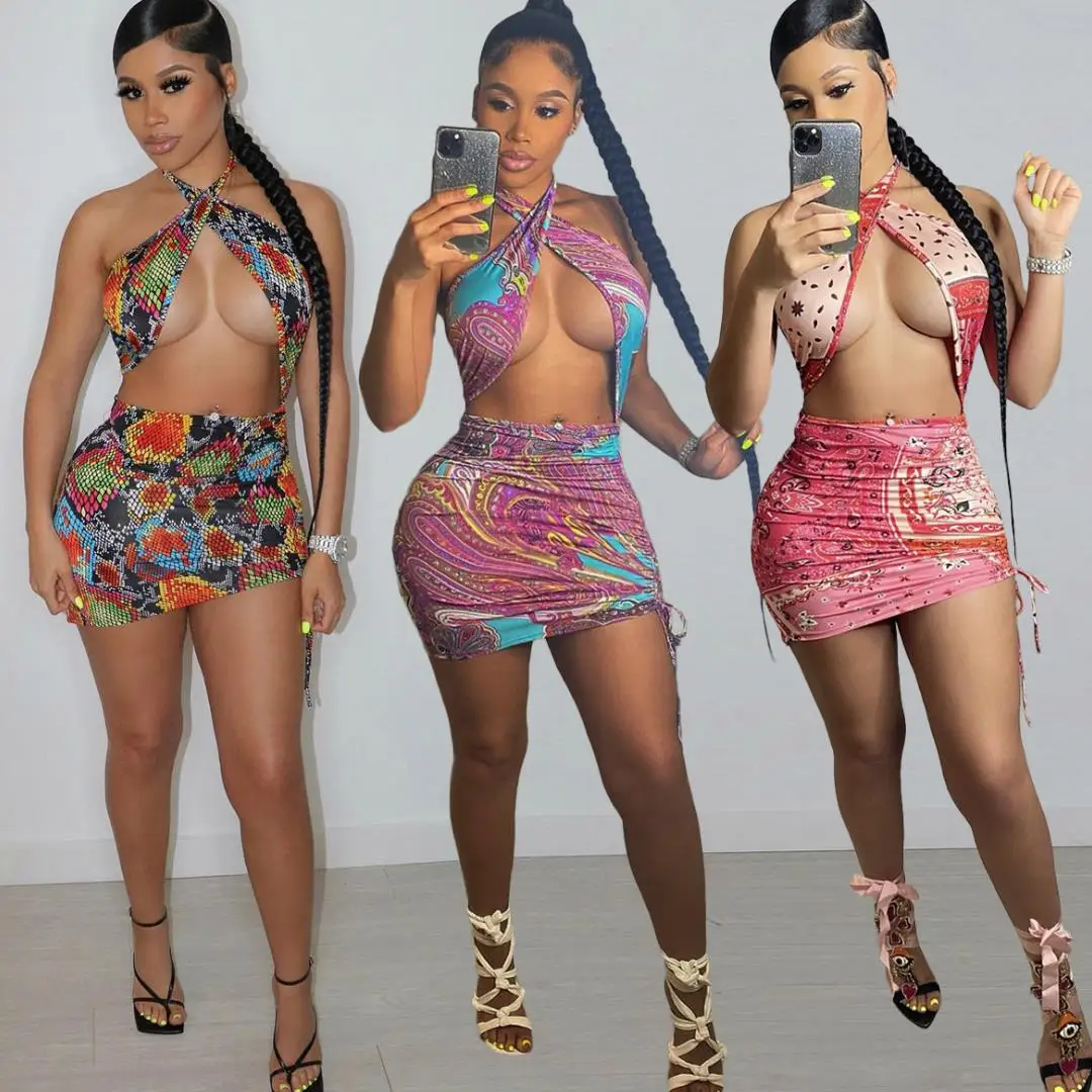 

Summer Amazon new sexy hanging neck swimsuit elastic belt dress manufacturers wholesale, Multicolor, pink, purple