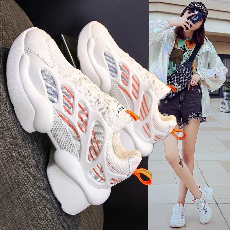 

Sneakers Women Fashion Comfortable Lace-up Mesh Breathable Sneakers Spring New Walking Platform Shoes Women Casual Shoes 2021, Grey,green,orange