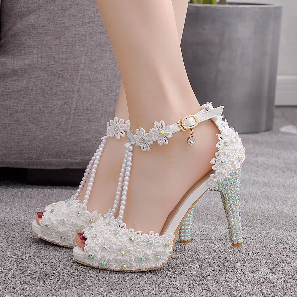 

S69 New fashion high quality White pearl women's shoes wedding shoes bridal heeled sandals, As picture
