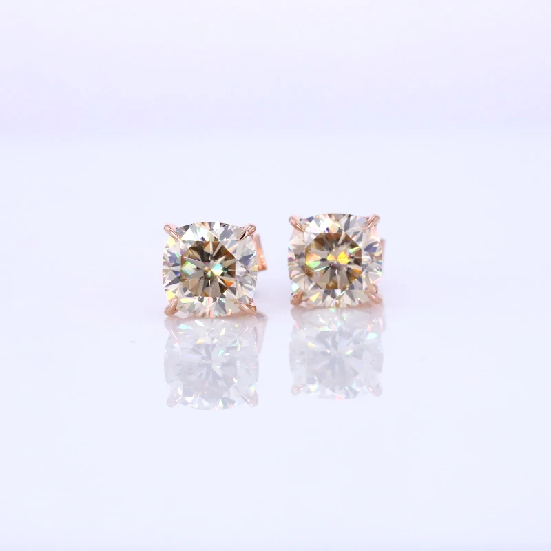 

starsgem cushion moissanite rose gold 14k solid gold earrings