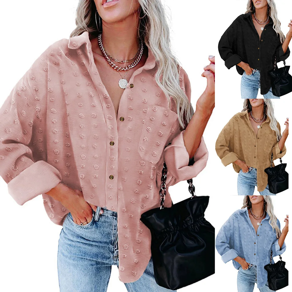

Fashion Spring Pompom Summer Button Down Shirts Casual Top Women's Blouses