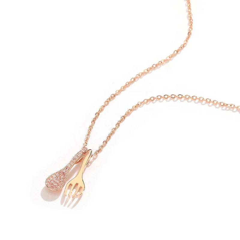 

Can eat is a blessing spoon fork snack goods new titanium steel necklace female rose gold small crowd design sense Necklace