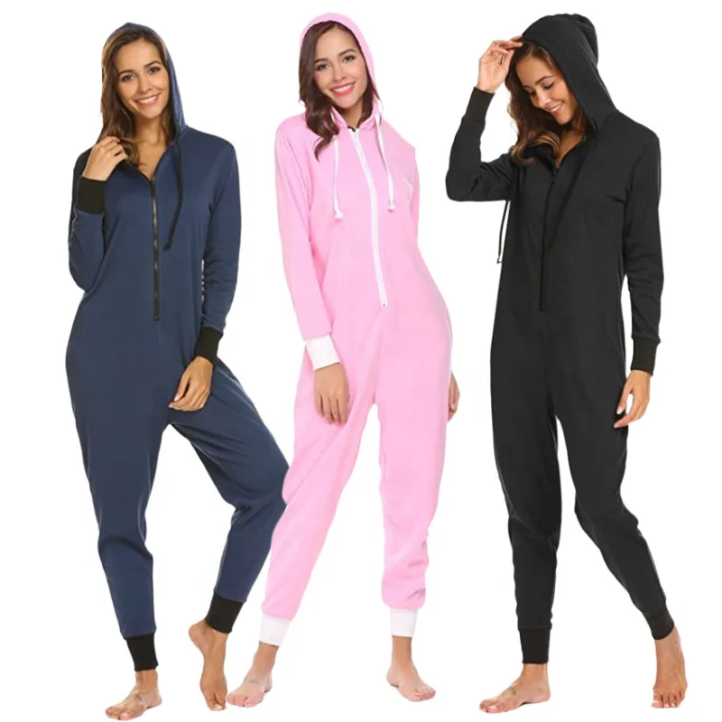 

Hot Sales High Quality Solid Color Onesie Adult Long Sleeves Stretchy Women Rompers Pajamas Sleepwear