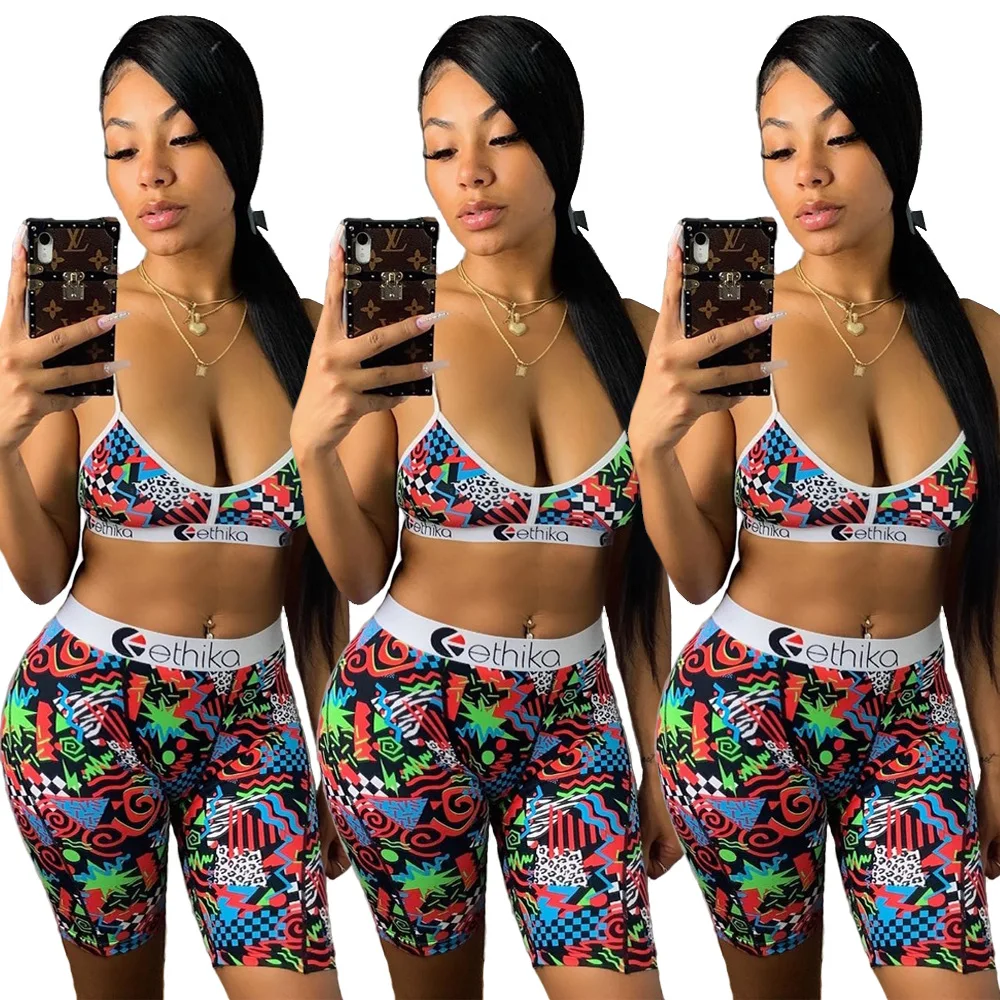 

2021 6222 sport bar set girls sportswear yoga shorts set lady sexy biker short ethca women two piece women shorts set tracksuit ethica