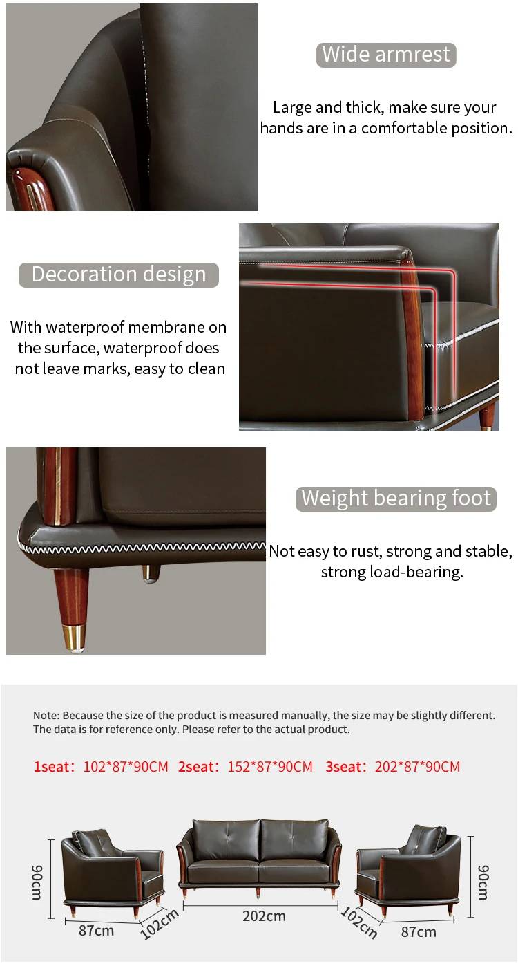 Pengpai Gunine Leather 3 Set Sofas Chesterfield Modern Indoor Waiting Room Sofa