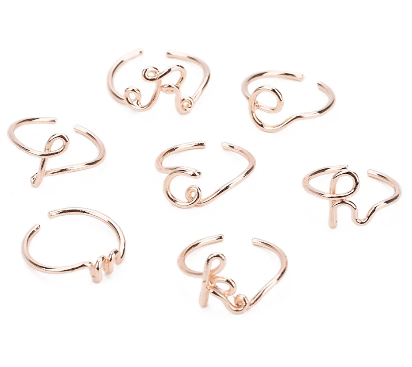 

Initial 14K Rose Gold Alphabet Letter Ring, As pictures