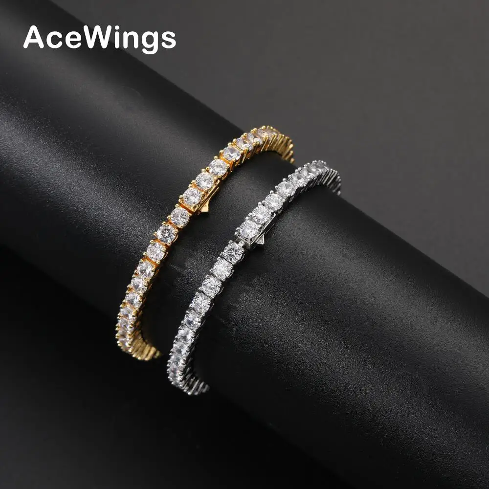 

BB023 3mm 4mm 5mm spring clasp Brass Zircon Tennis Chain Bracelet Hip hop Bling Jewelry Gold Silver CZ Tennis Chain Iced Out