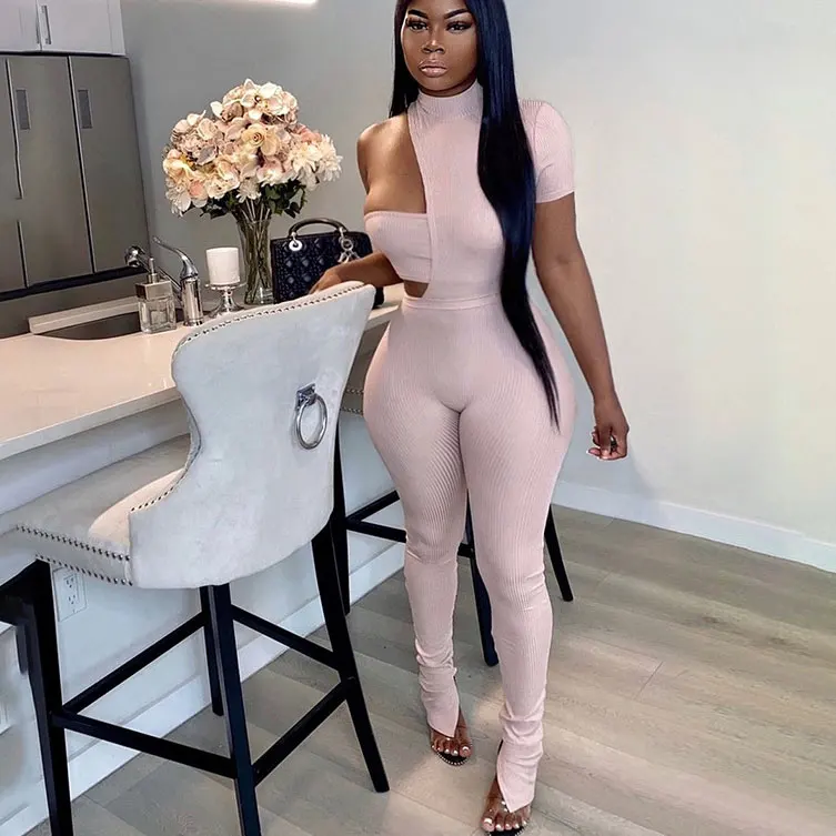 

FS3668A New arrival solid color womens jumpsuits sexy irregular jumpsuit