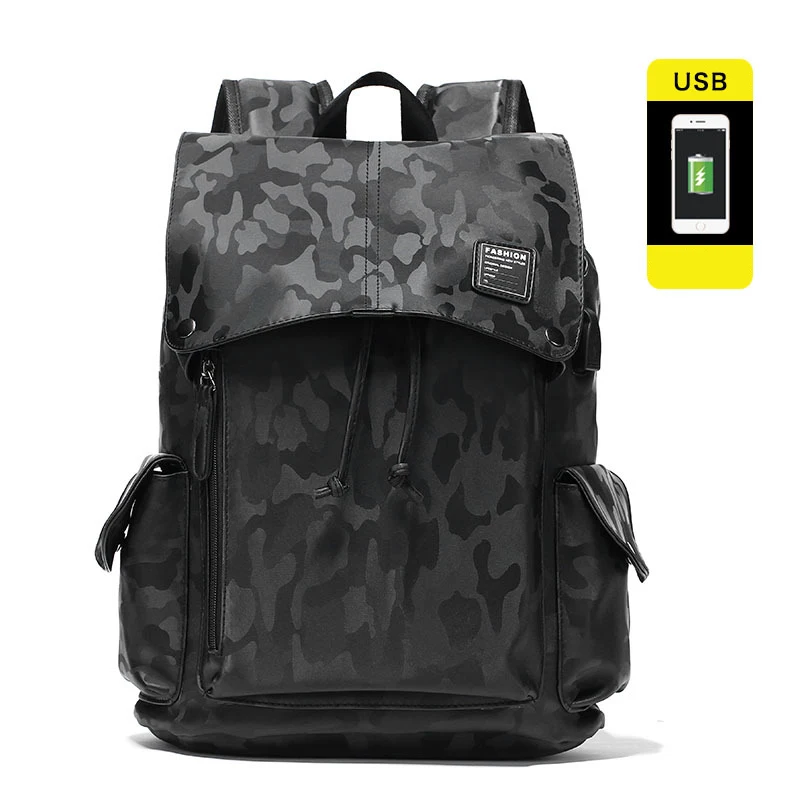 

V459 Korean fashion pu camo back pack waterproof camouflage mens backpacks supplier