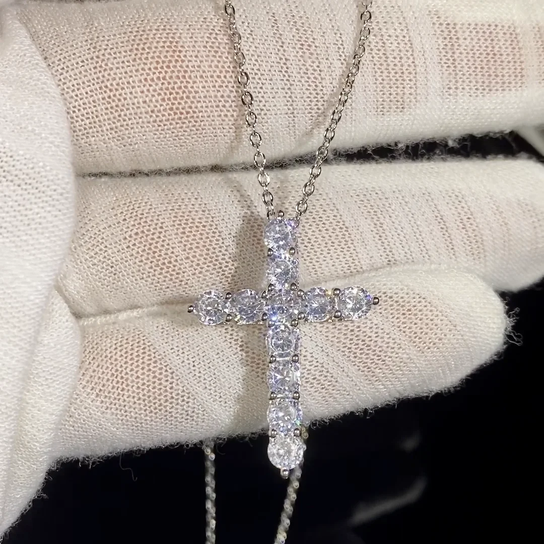 

Fashionable Shine Necklaces Platinum Plated Crucifix Shape 3-A Zircon Necklaces for Women
