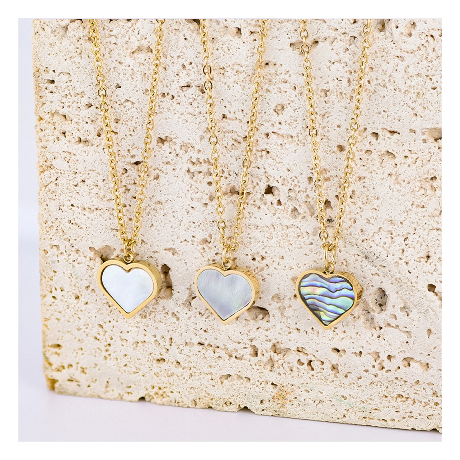 

Trending 18k gold stainless steel mother of pearl heart Necklace for Women