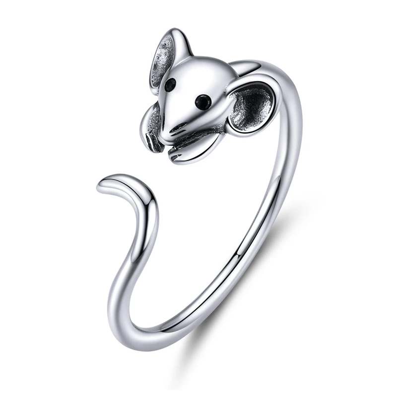 

925 silver ring adjustable animal design mouse head shape ring jewelry pure silver ring women gifts