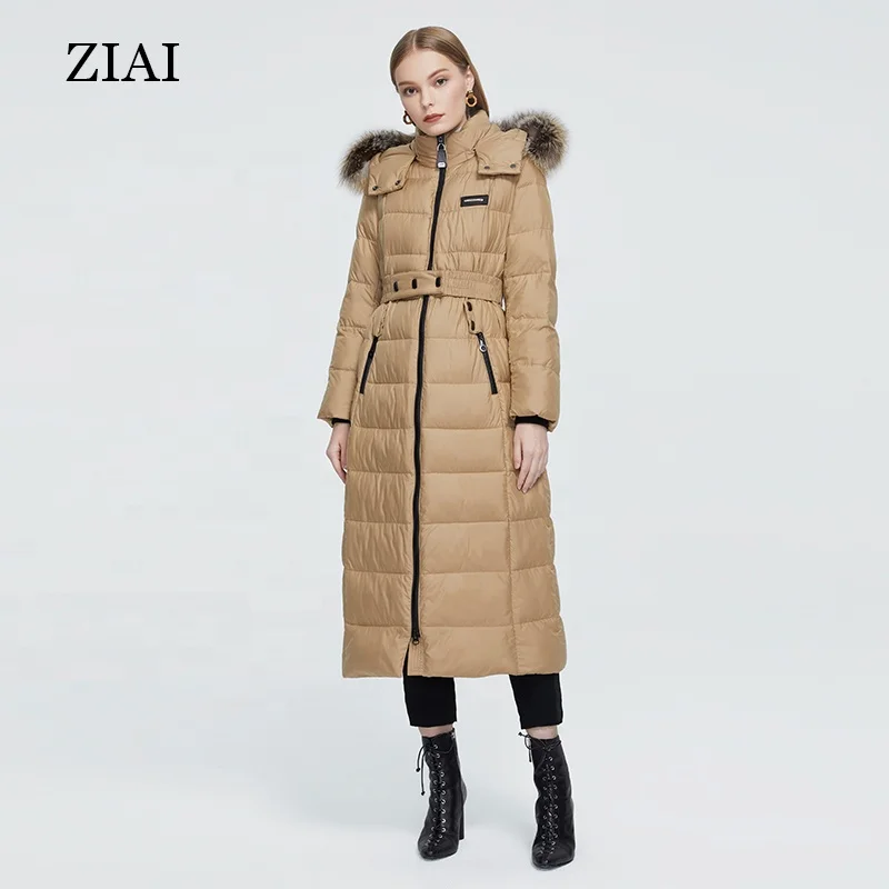 

Wholesale long puffer coat with hood thick cotton quilted winter coat women clothing outerwear down coat, Camel