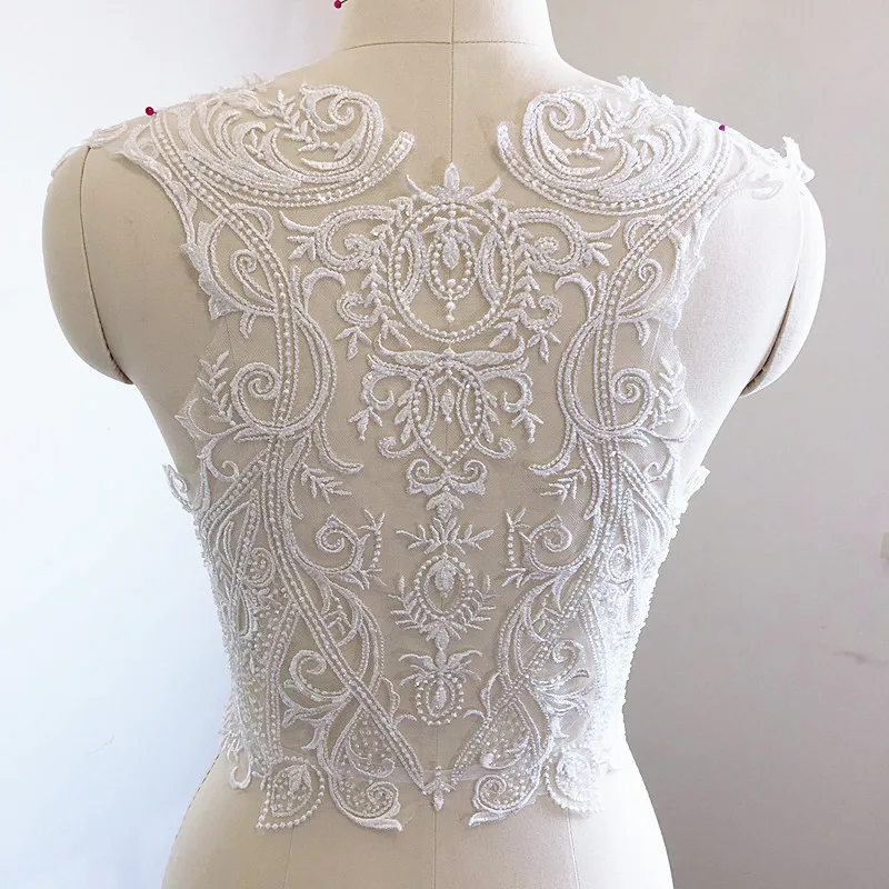 

Luxury beaded lace patch wedding dress sewing lace applique white, Off white