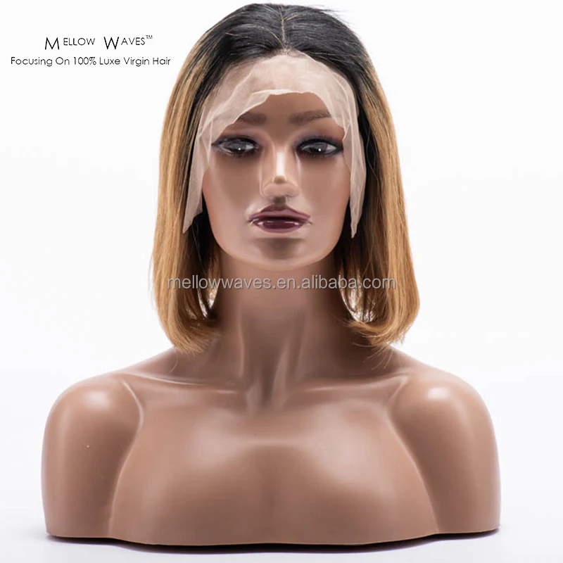 

1b30 Ombre Lace Front Human Hair Wigs For Black Women Straight Brazilian Short Bob Cut Deep Part Colored Wigs 180% Density Remy
