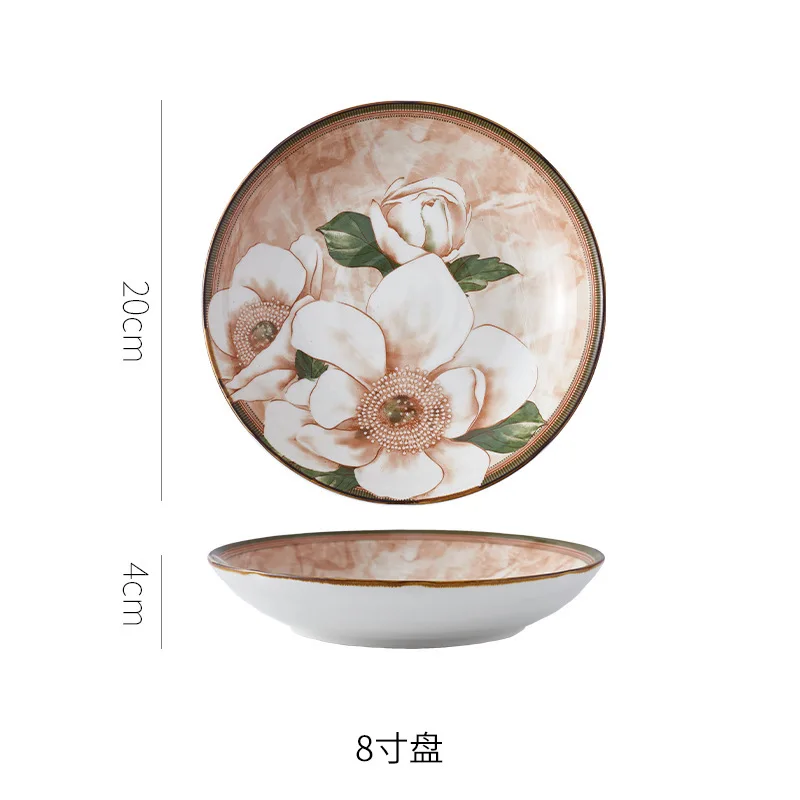 

Various Good Quality  Camellia Plate Kitchen Dinner Ceramic Plate Custom