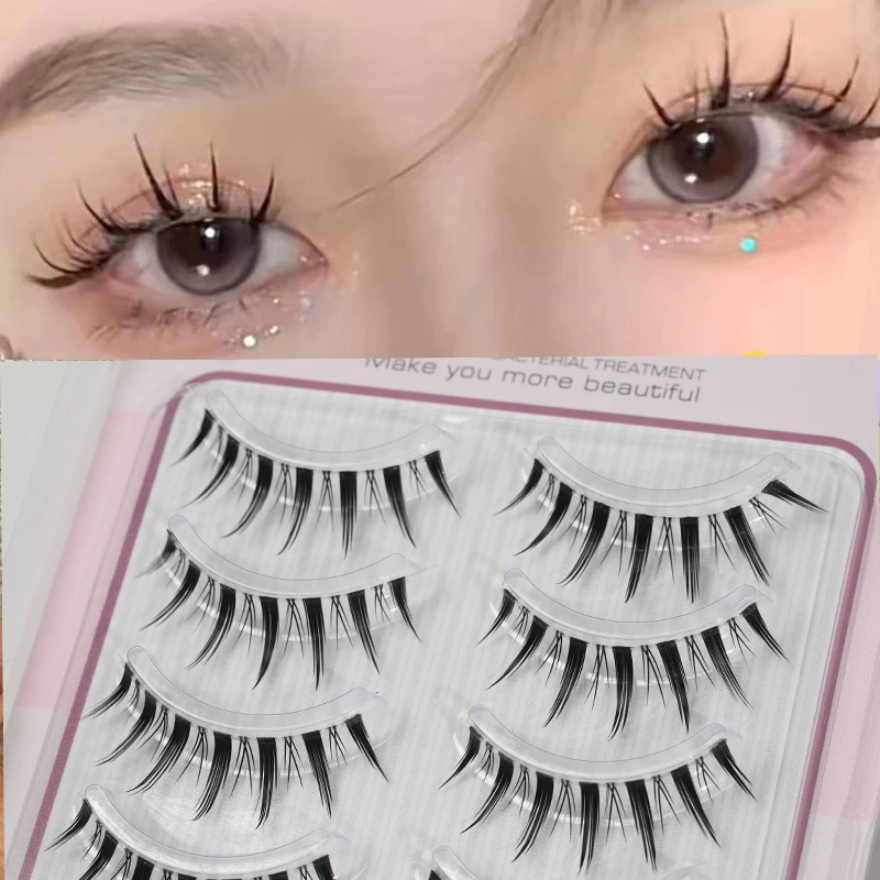 

5 Pairs Japanese Natural Thick False Eyelashes Big Eye Daily Eye Beginner Eyelash Extension Handmade Makeup Manga Lashes