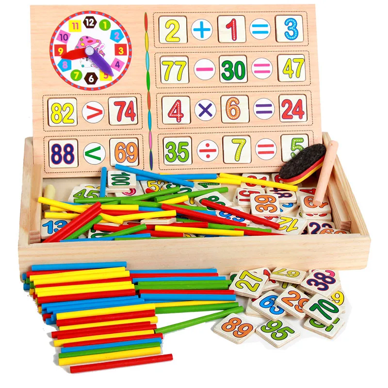Best selling Maths Teaching Box Set Children Wooden Number Counting Math Toy Mathematics Sticker Calculate Game Educational wood