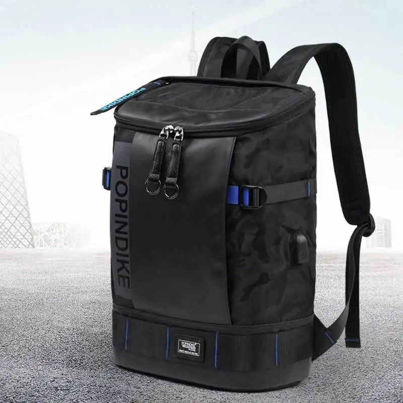 

2021 NEW Design Cool Black Hiking Travel Backpacks Bucket Daypack Men Laptop Bagpack With USB Charging port, Customizable