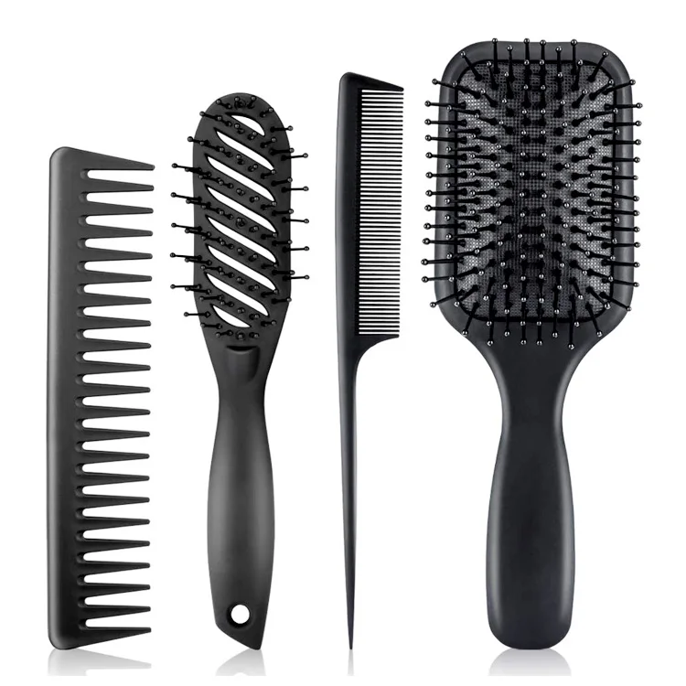 

New Arrival Hot-selling 4pcs Matte Plastic Paddle Straightener Comb Beauty Tool Kit Hair Brush Detangle Set for Men, Custom