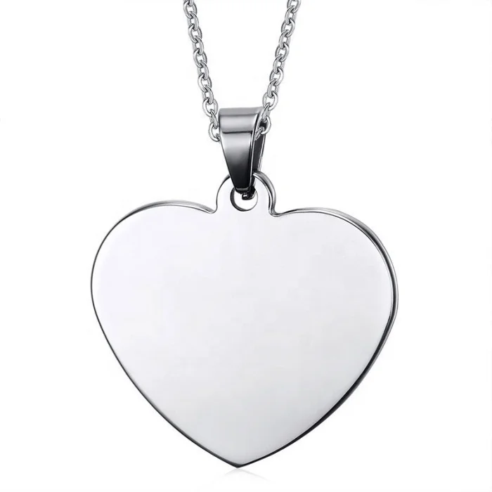 

Classic style high polish free laser engrave blank type silver color cheap wholesale stainless steel heart shape necklace