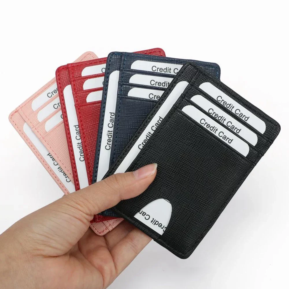 

Hot slim minimalist credit card wallet PU leather men's RFID blocking carbon fiber card holder wholesale