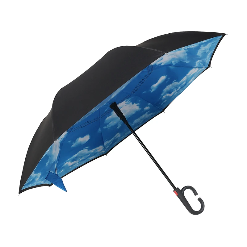 

Ok Umbrella New Product 2021 custom-made double-layer inside-out c-handle inverted 6-bone anti-wind and anti-uv umbrella