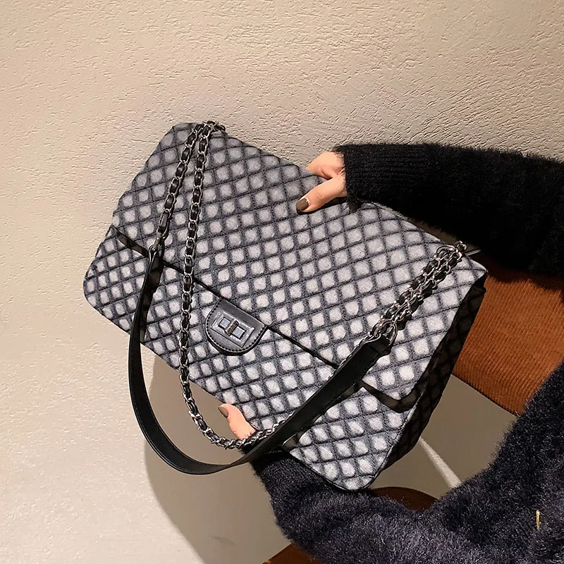 

Big Capacity Chain Shoulder Crossbody Purse 2021 Fashion Trends Plaid Leather Bags Handbags Women