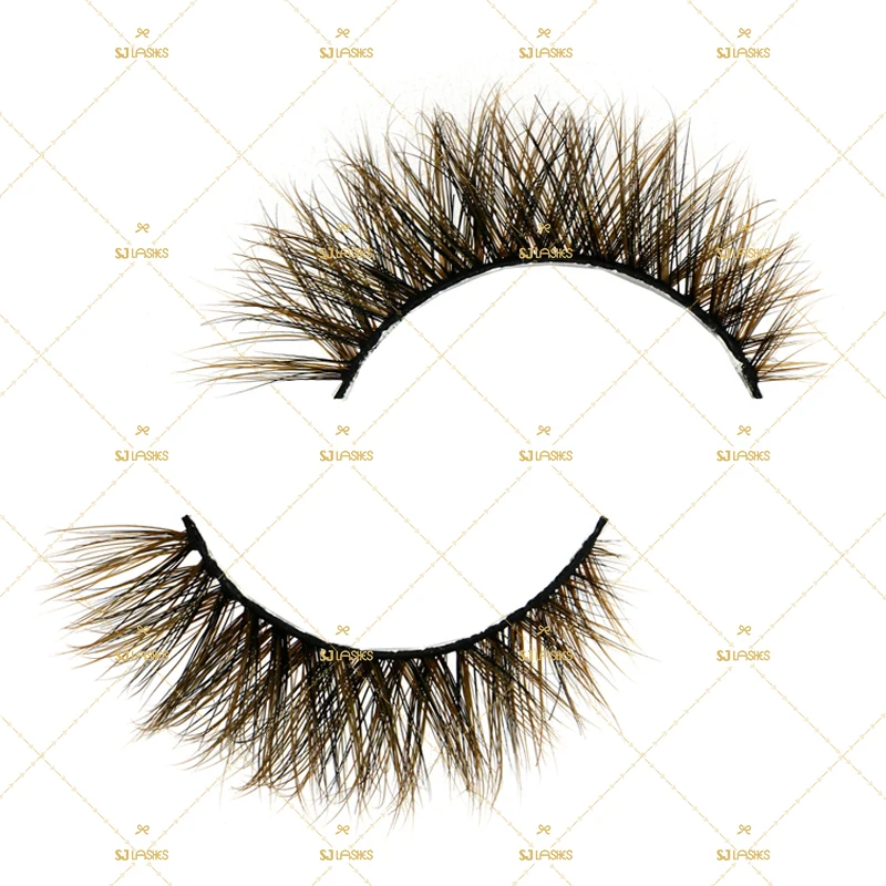 

100% real mink fur eyelashes private label mink clear strip eyelashes brown Color Lashes 3D Mink Eyelashes, Natural black