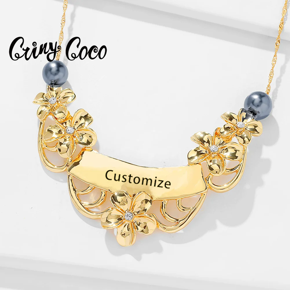 

Cring Coco Personalized Name Pendant Plumeria Flower Chain Pearl Necklaces Hawaiian Jewelry custom polynesian necklaces