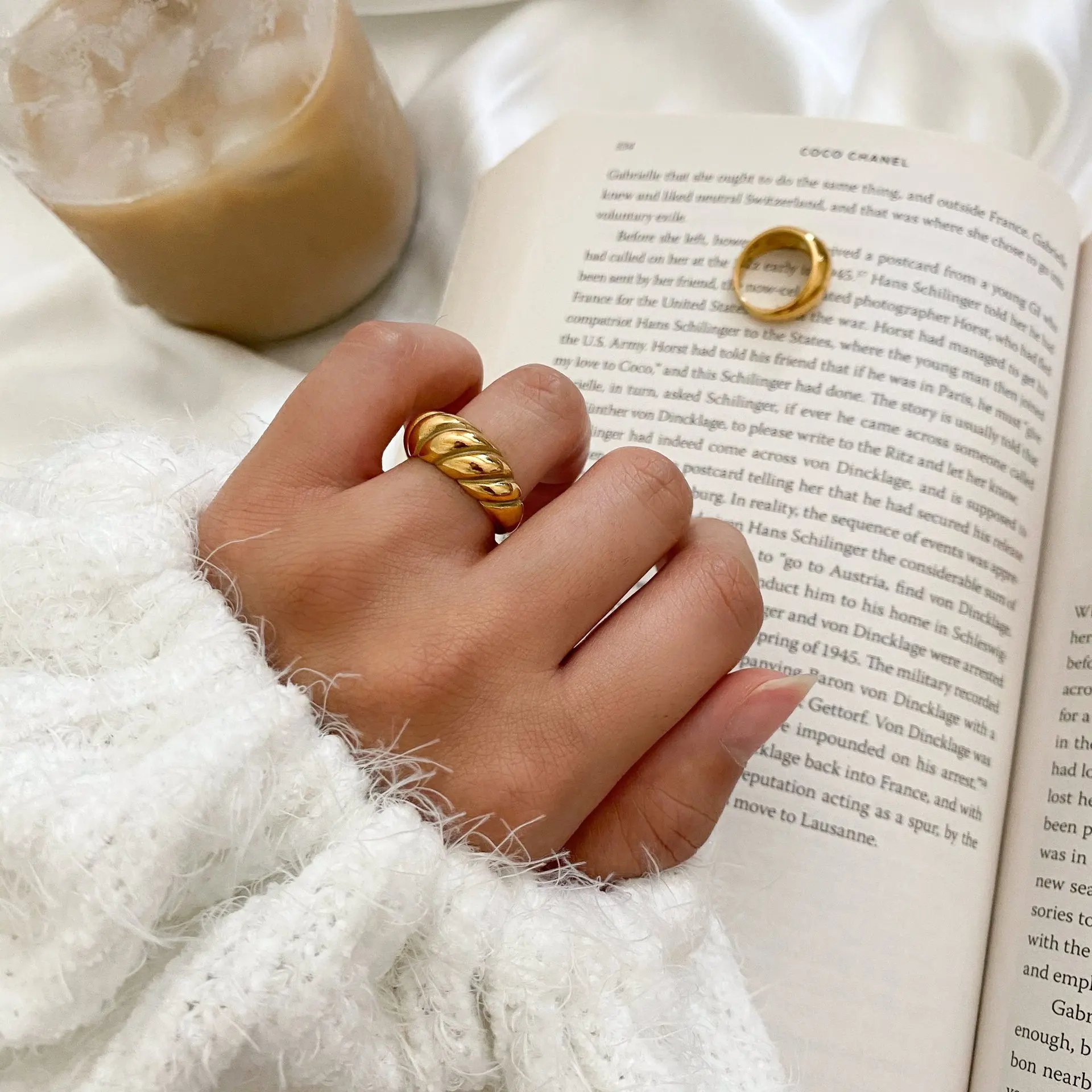 

New Gold Color Twisted Croissants Rings Threads Geometric Rings for Women Minimalist Chunky Rings Vintage Jewelry