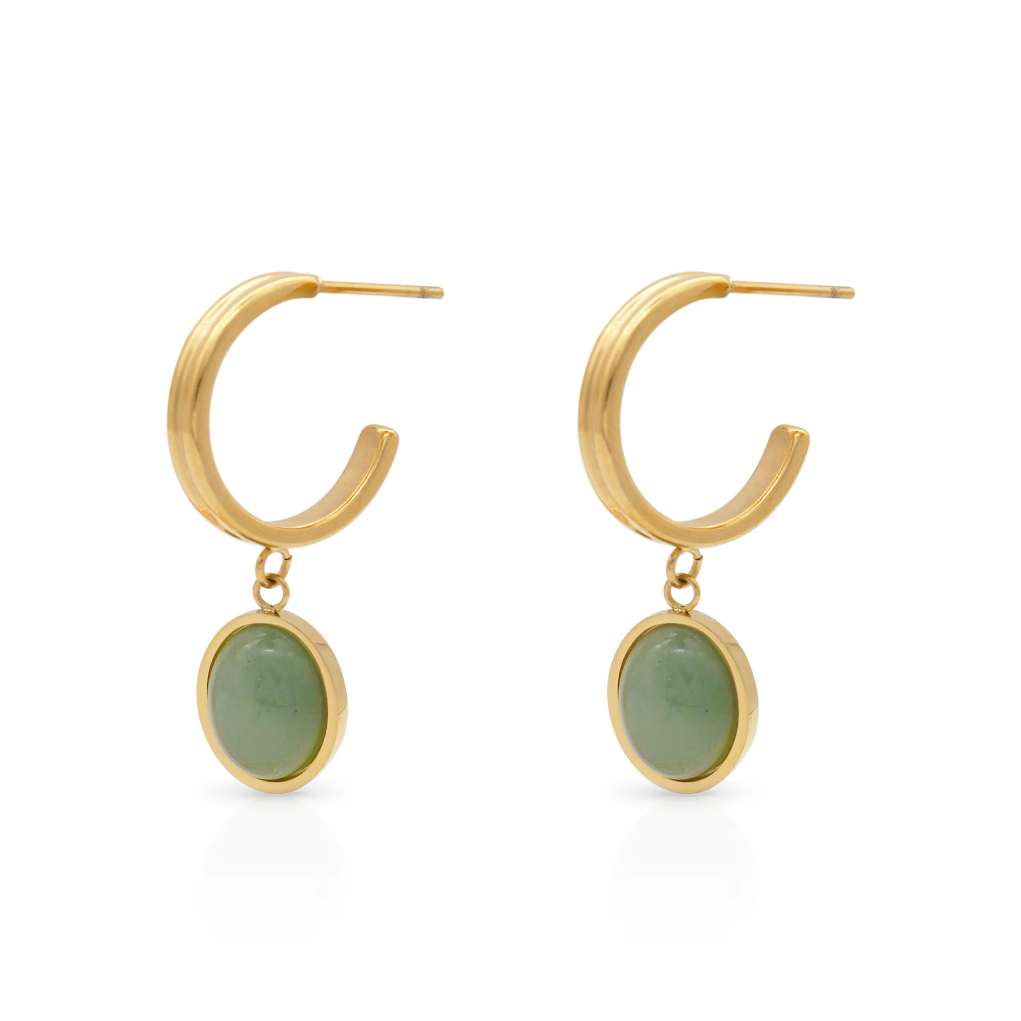 

Chris April fashion jewelry 316L stainless steel 18k PVD gold plated natural stone gem green jade drop stud earrings