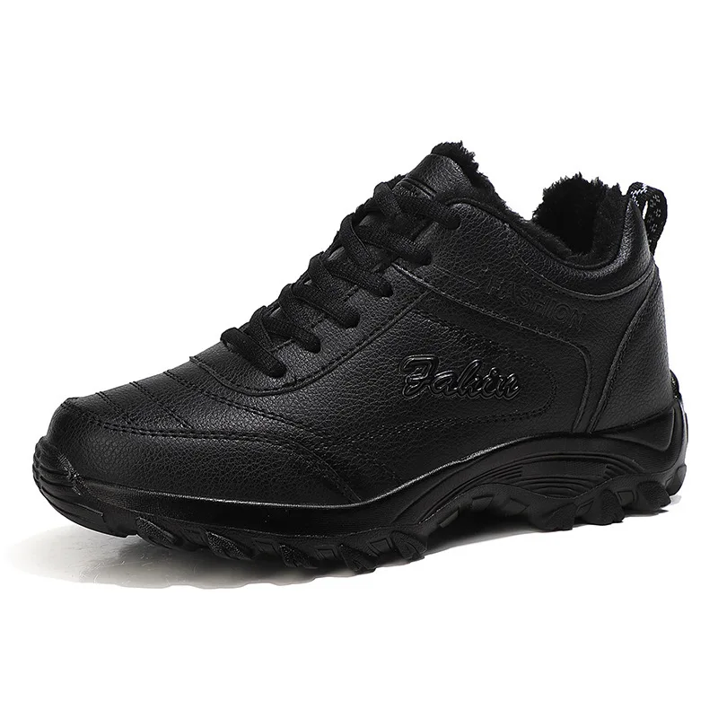 

New Leather Waterproof Cotton Shoes Black Non-slip Work Shoes Large Size Elderly Women Leisure Walking Shoes