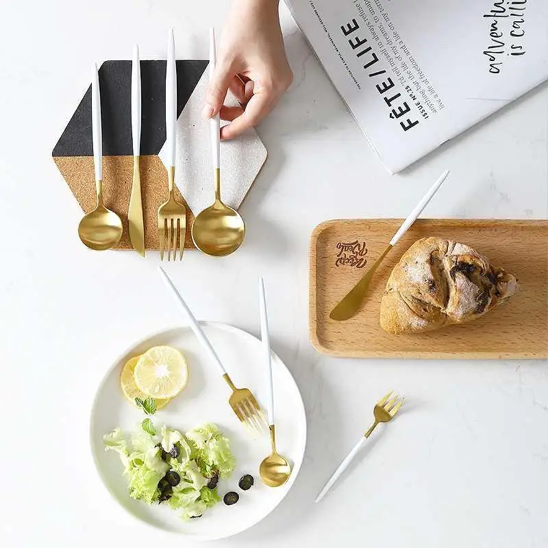 
Goa Matte Cutlery Set Portugal Flatware Serving Set Fork Knife Spoon Stainless Steel Gold Cutlery Set 