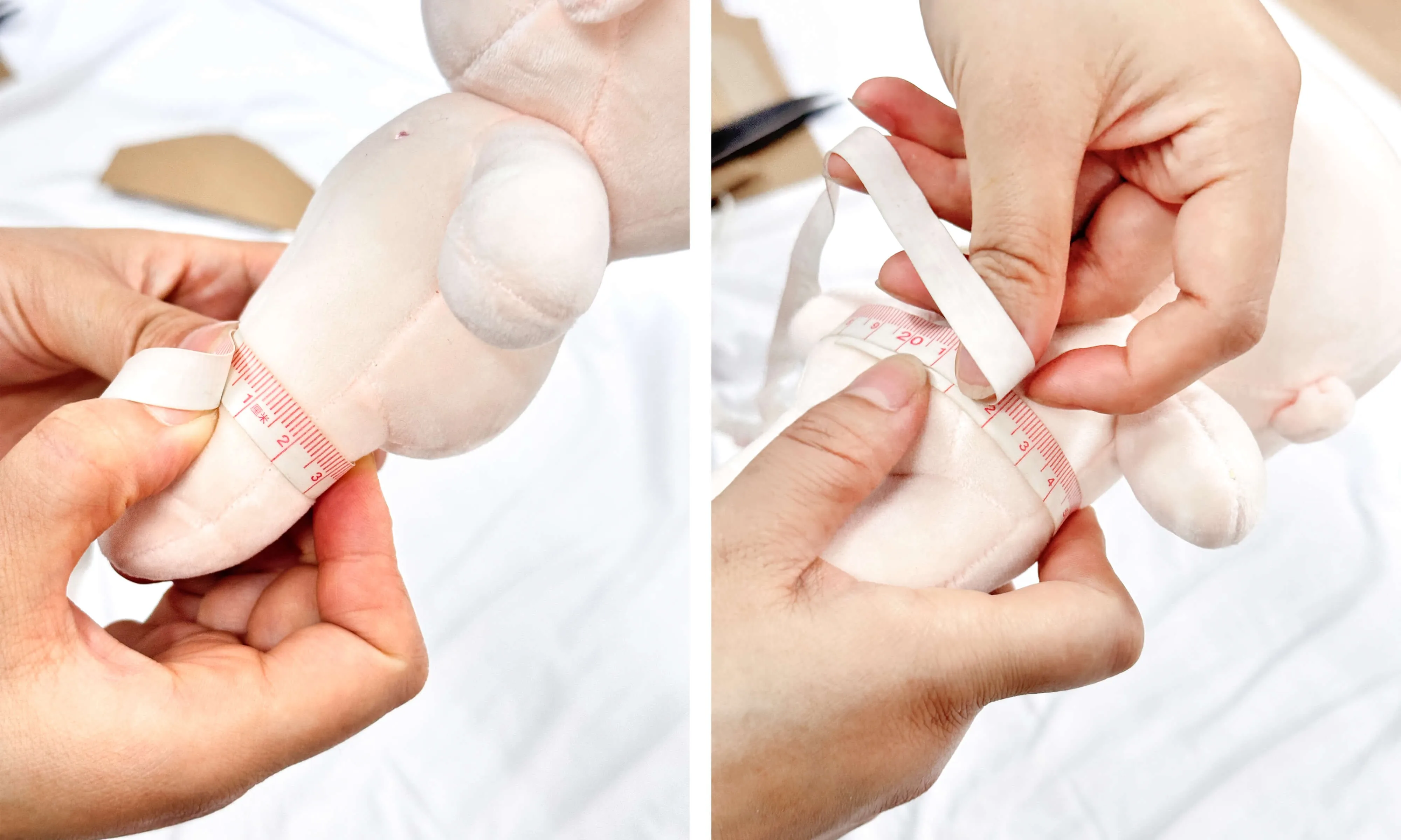 Measuring plush doll dimensions with measuring tape